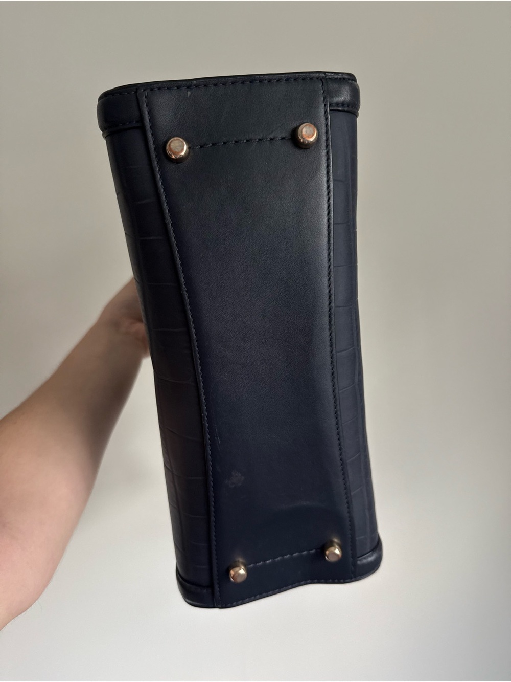 Coach Dark Navy Crocodile bag with gold lock and Debossed Creed Patch - Picture 3 of 6